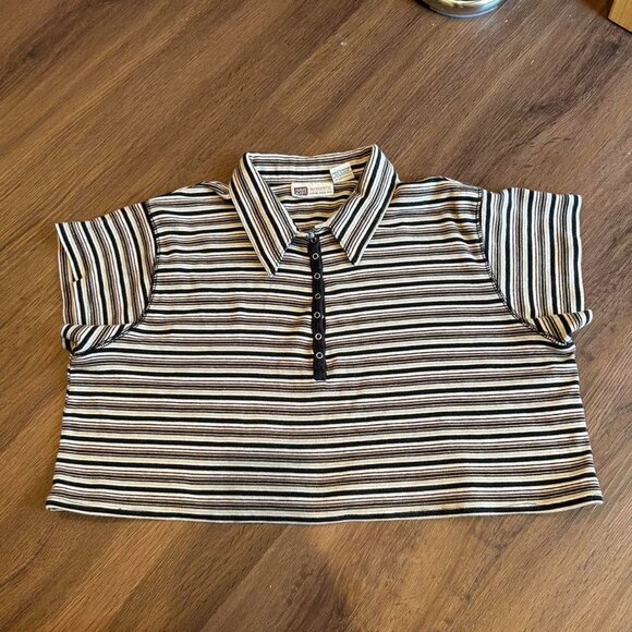 vintage 90s y2k faded glory button up snap cropped polo shirt - Picture 2 of 5